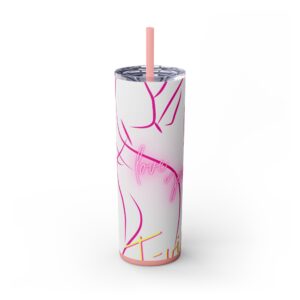 Pink Splatter Skinny Tumbler with Straw, 20oz