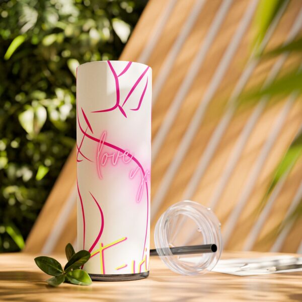 Pink Splatter Skinny Tumbler with Straw, 20oz - Image 18
