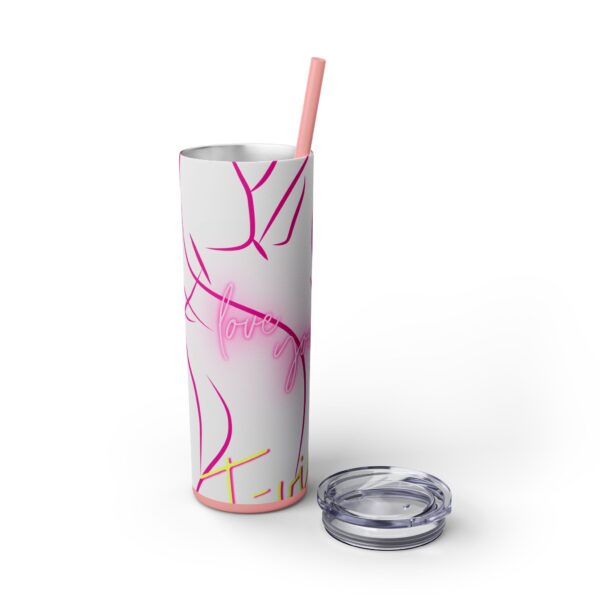 Pink Splatter Skinny Tumbler with Straw, 20oz - Image 6